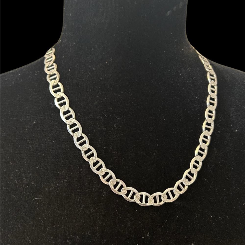 Vintage 20” Italian Sterling Silver Textured Mariner Link Chain